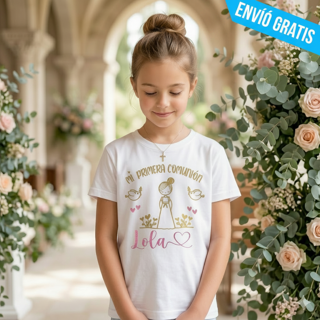 Camiseta Infantil Manga Corta Personalizada – Comunión Niña