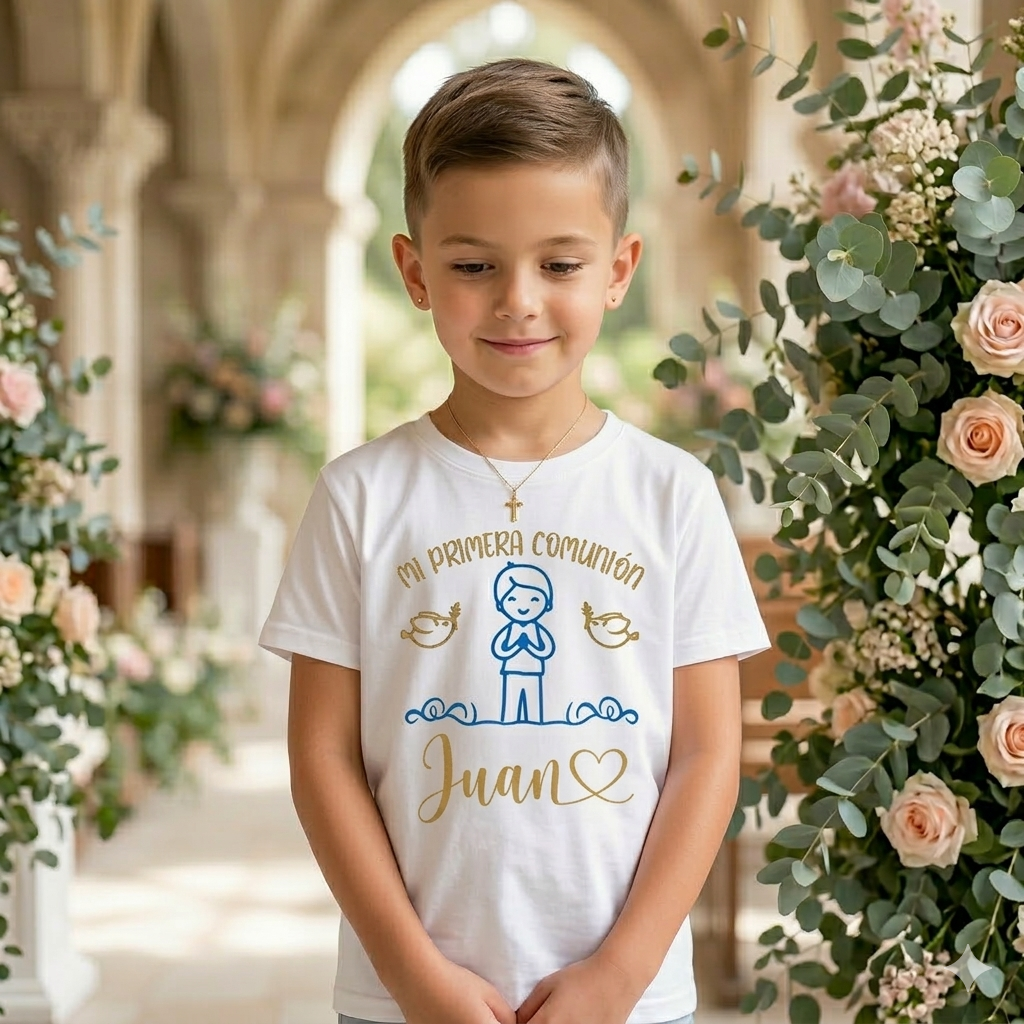 Camiseta Infantil Manga Corta Personalizada – Comunión Niño