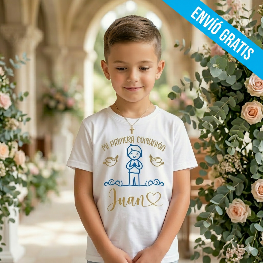 Camiseta Infantil Manga Corta Personalizada – Comunión Niño