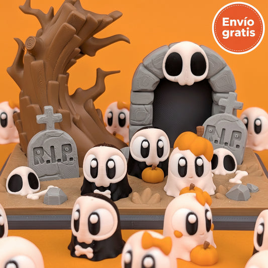 Hábitat con 3 fantasmas flexibles 3D – diseño decorativo y coleccionable