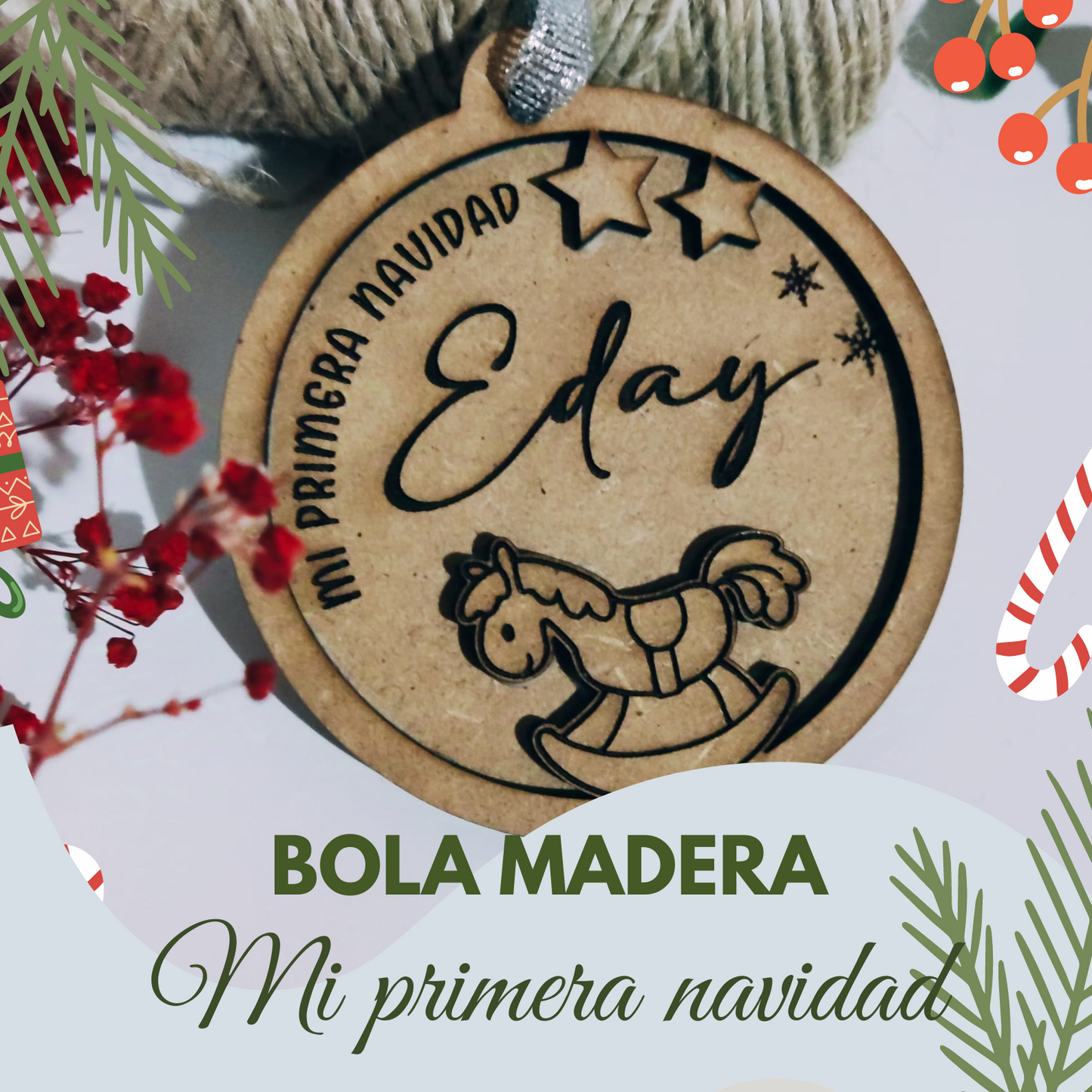 🎄 Bola madera personalizada🎄 Mi primera navidad