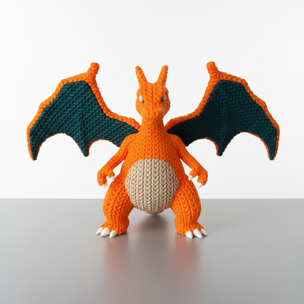 FIgura de Dragón Crochet Impresa en 3D – Color Naranja