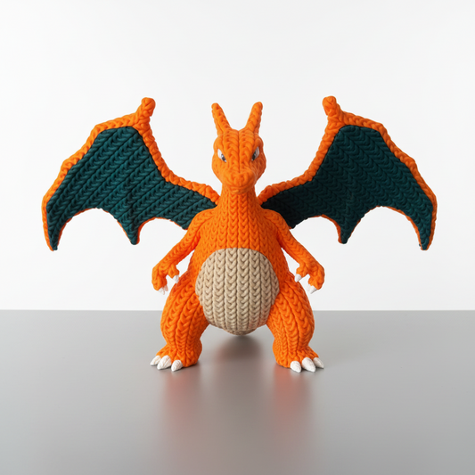 FIgura de Dragón Crochet Impresa en 3D – Color Naranja