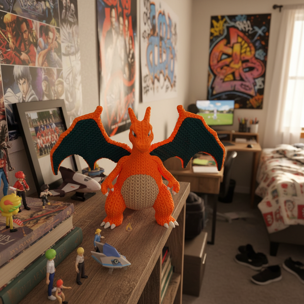 FIgura de Dragón Crochet Impresa en 3D – Color Naranja