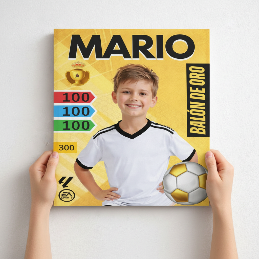 Cuadro Lienzo Balón de Oro Personalizado Tipo Cromo – Regalo para Futboleros