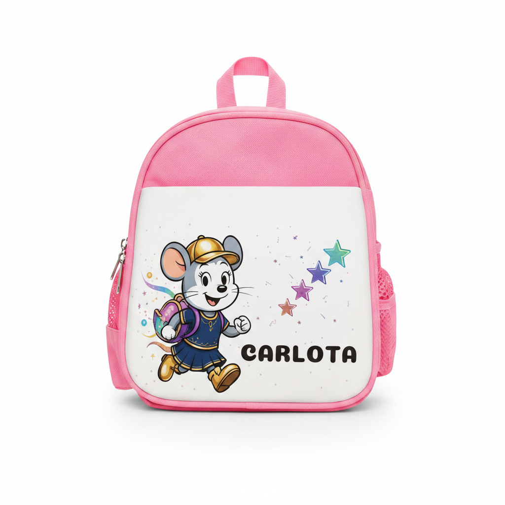 Mochila Escolar Rosa Personalizada - Mikka Mágica