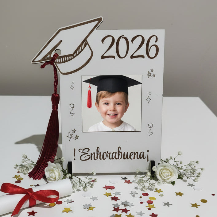Marco lamina madera con foto para graduación