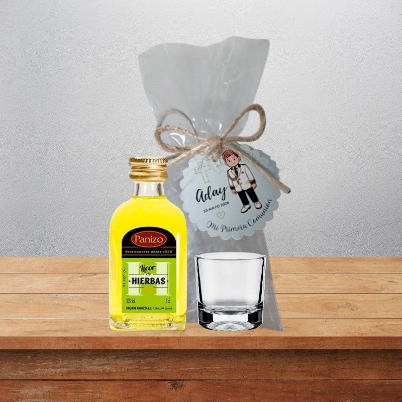 Licores Panizo 5 cl Surtidos con Vasito, Bolsa y Etiqueta Personalizada