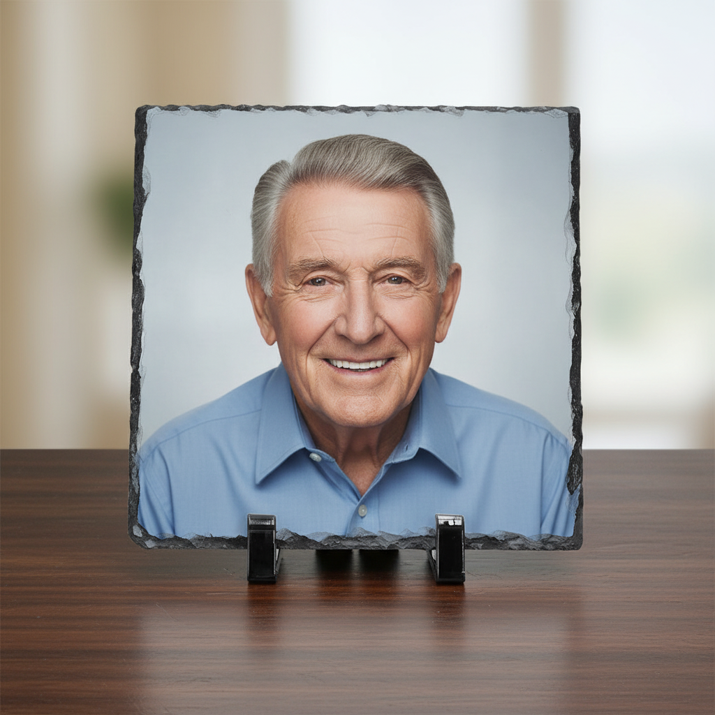 Foto de piedra personalizada con imagen grabado en pizarra