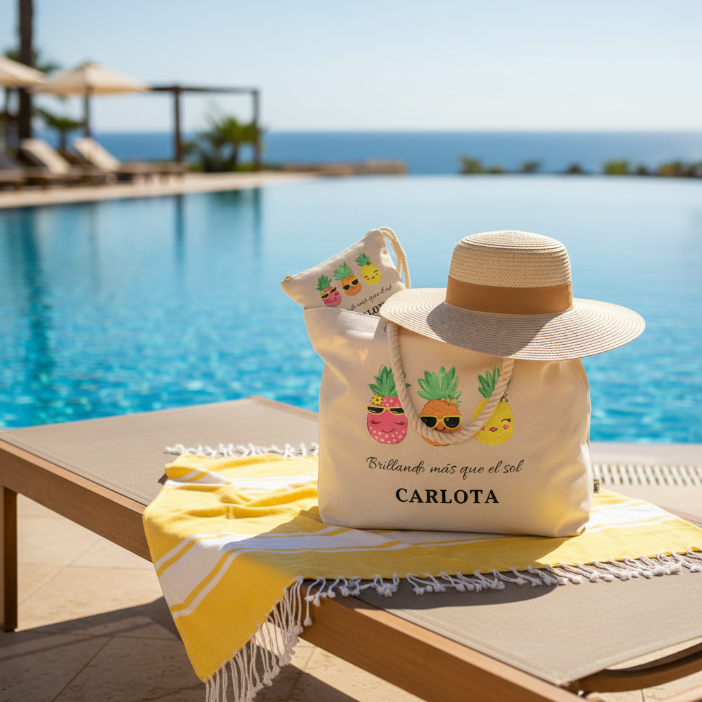 Set de Bolsa de playa personalizada y Abanico - Original