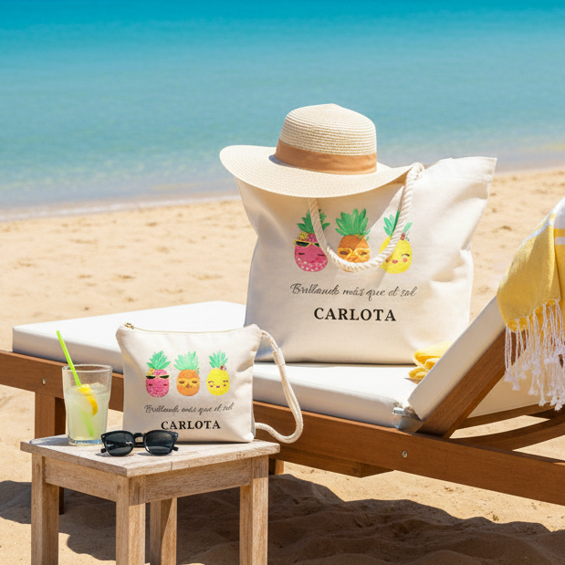 Set de Bolsa de playa personalizada y Abanico - Original
