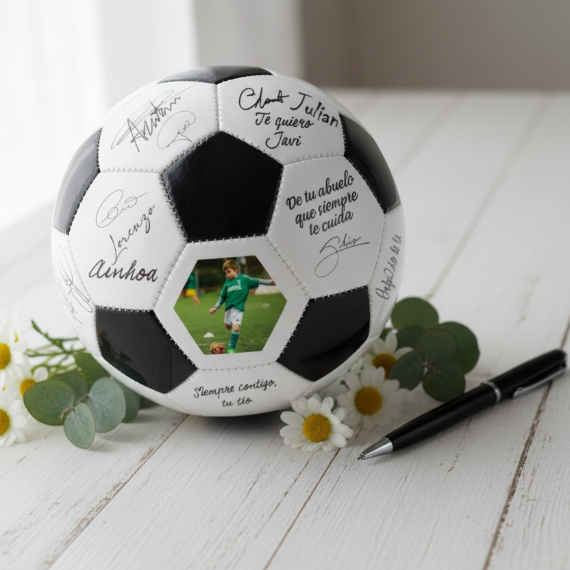 Balón de Fútbol de Firmas con Fotografía y Soporte