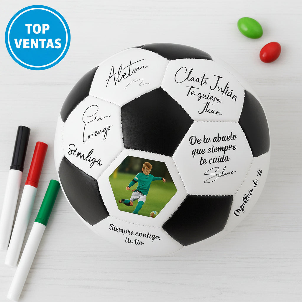 Balón de Fútbol de Firmas con Fotografía y Soporte