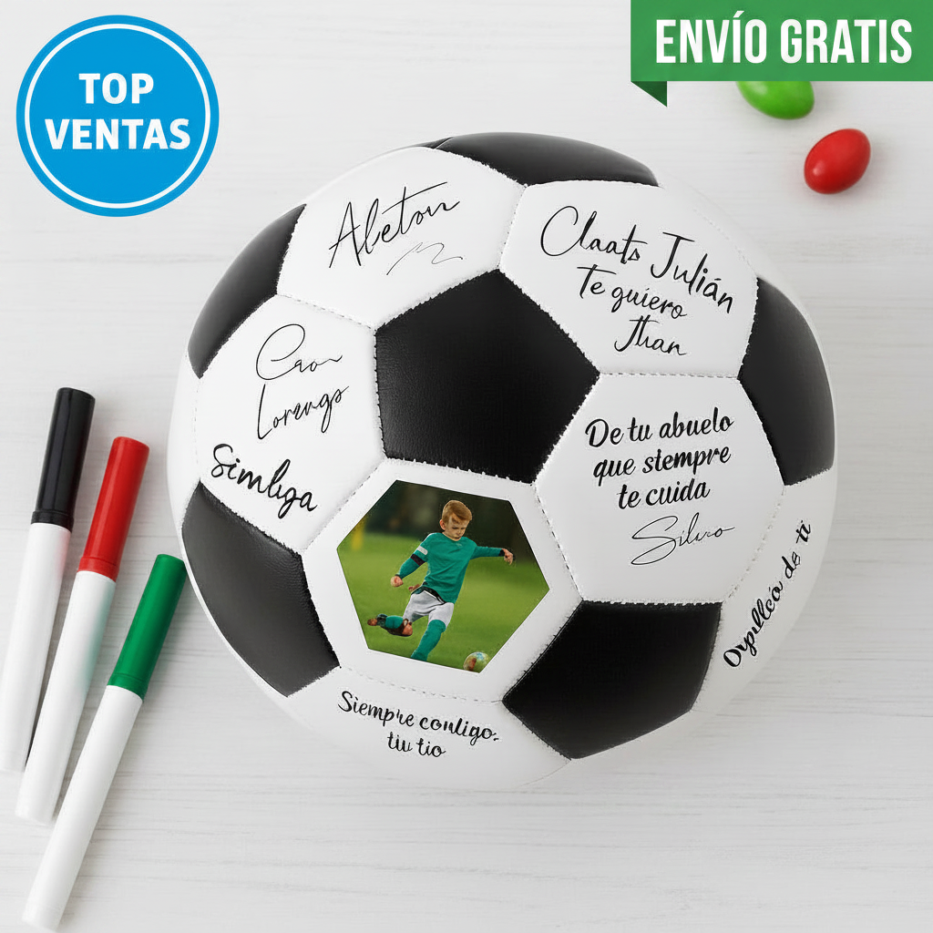 Balón de Fútbol de Firmas con Fotografía y Soporte