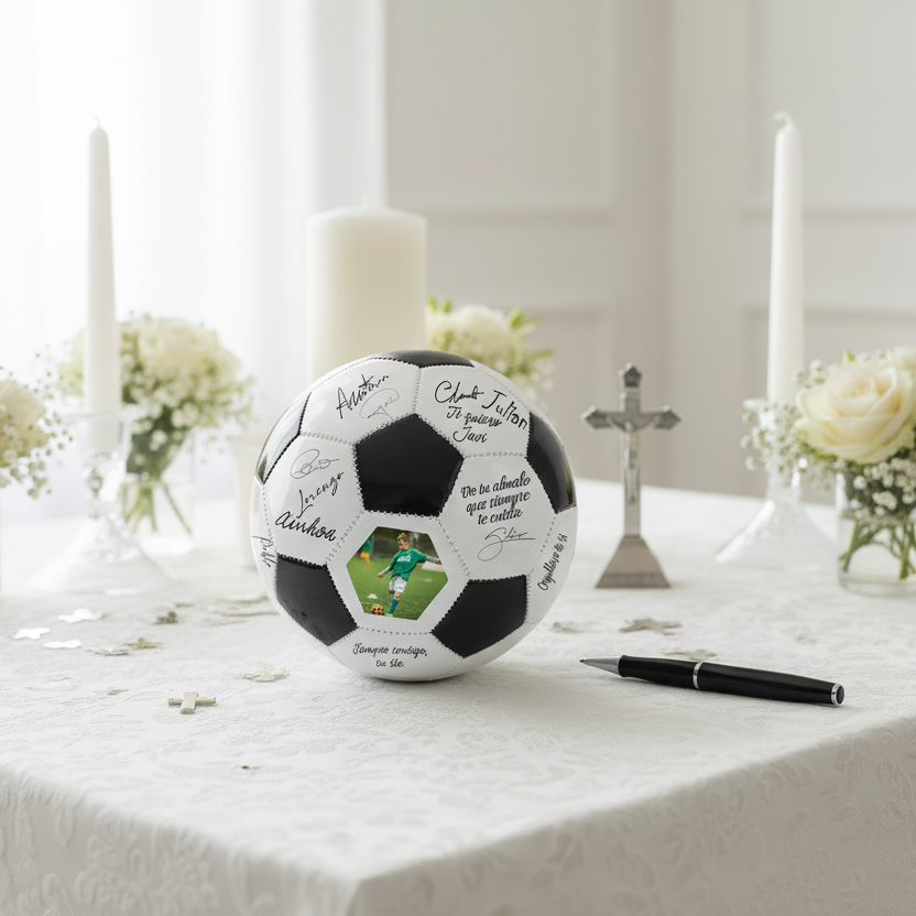 Balón de Fútbol de Firmas con Fotografía y Soporte