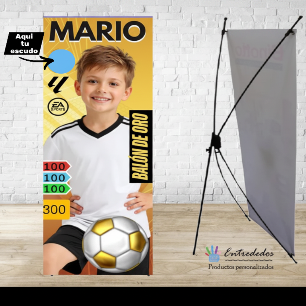 Banner Balón de Oro fútbol mundial para comuniones