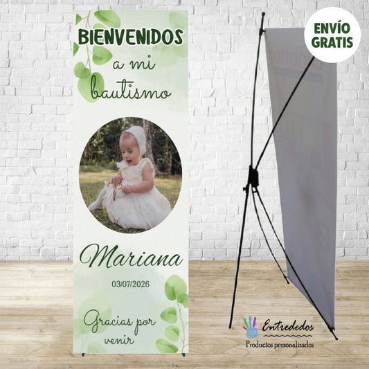 Cartel de bienvenida de bautizo niño con foto - Entrededos