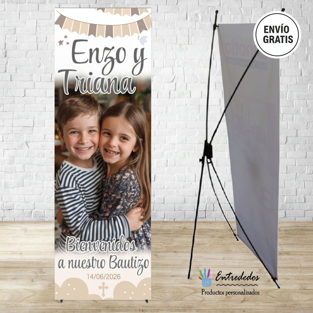 Banner Personalizado con Foto de Bautizo de Hermanos