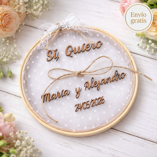 Bastidor Porta Alianzas de Tela con Letras en Madera Personalizado