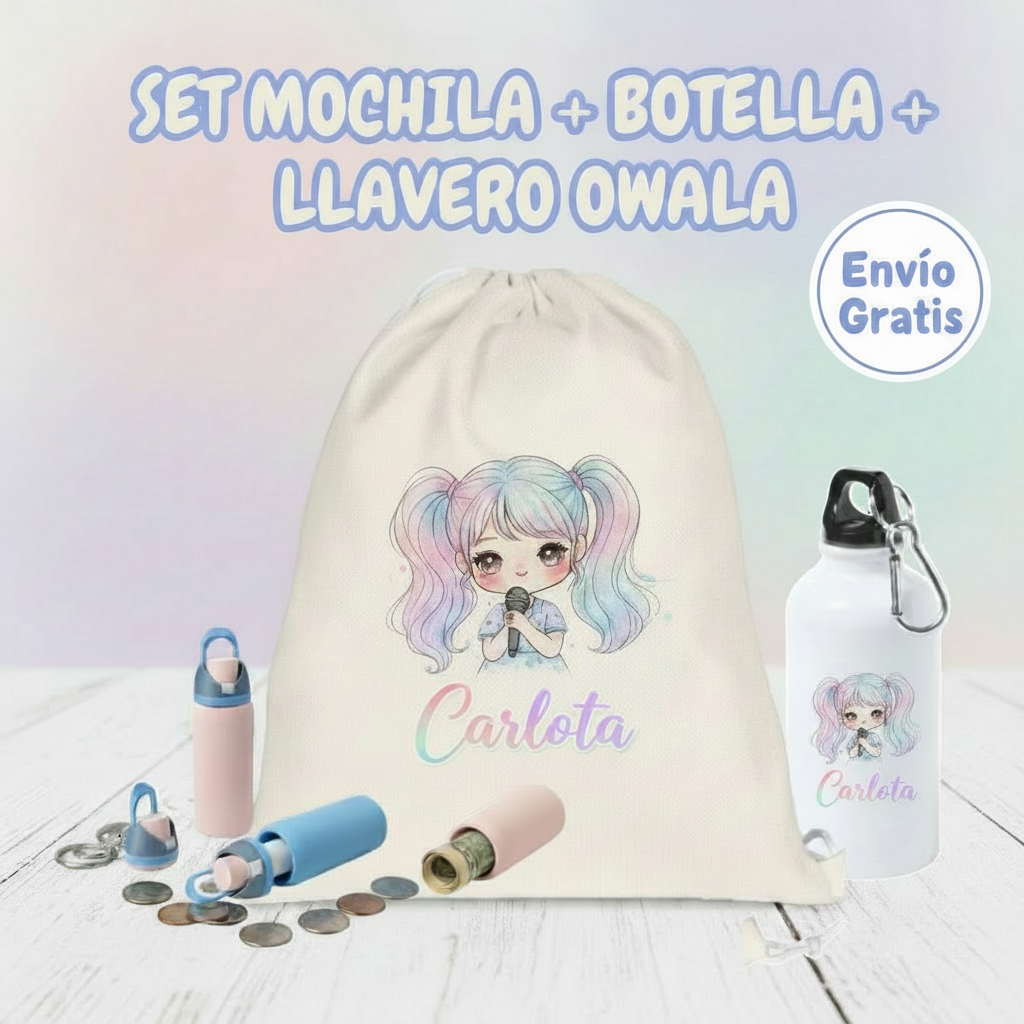 Set Regalo Mochila + Botella 400 ml + Llavero Owala Personalizado