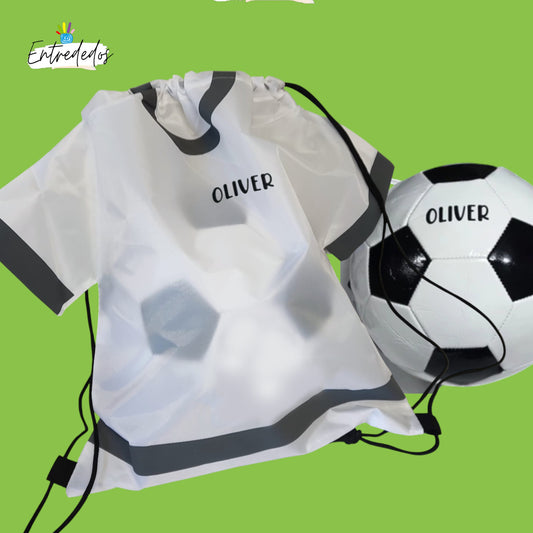 Set Mochila Tipo Camiseta y Balón Personalizados con Nombre