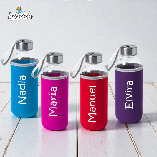 Bidón de Cristal Personalizado 420 ml con Funda de Neopreno