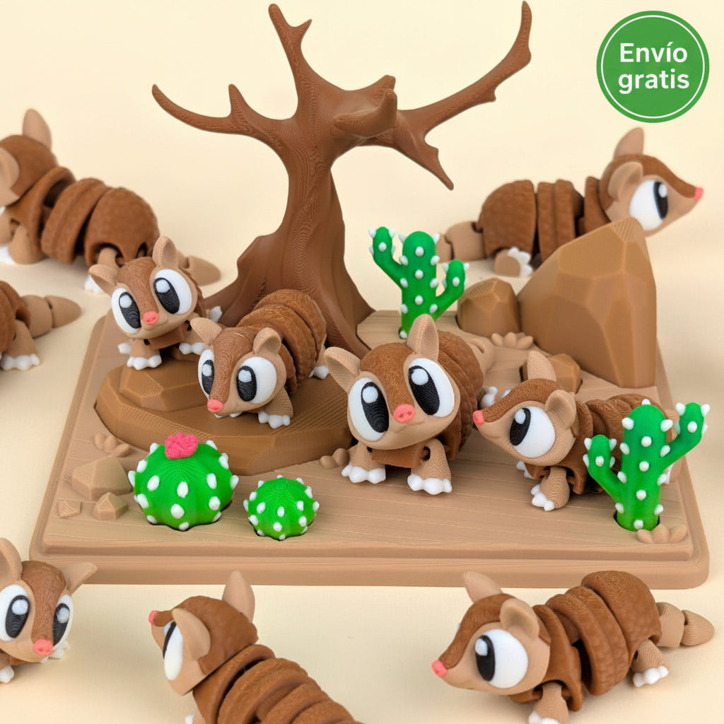 Hábitat con 3 zorros flexibles 3D – diseño decorativo y coleccionable