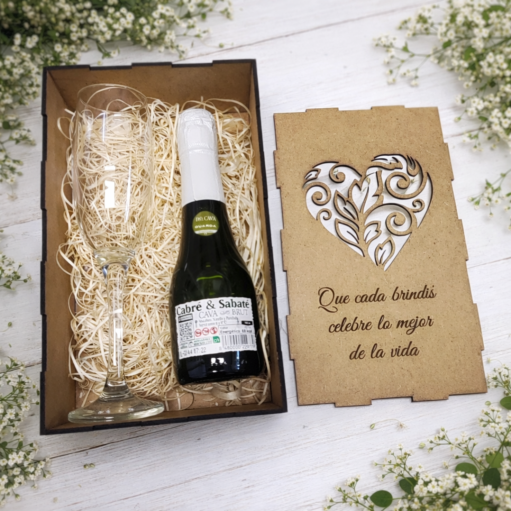 Caja de Madera MDF Personalizable para 2 Copas o Botellas