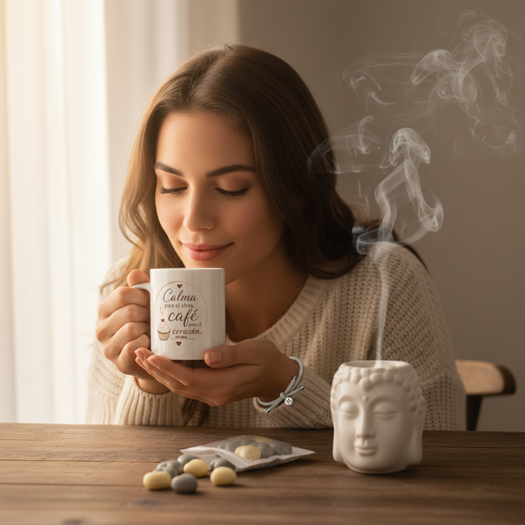 Caja Regalo Buda con Taza, Quemador de Aceite y Pulsera Inicial
