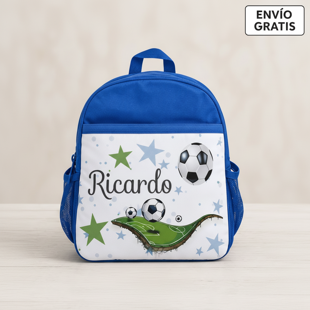 Mochila Escolar Azul Personalizada - Fútbol