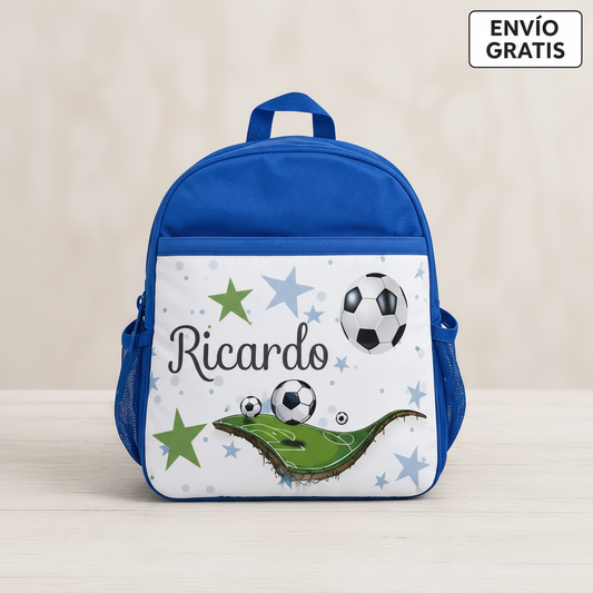 Mochila Escolar Azul Personalizada - Fútbol