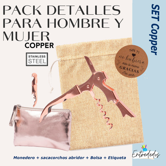 Pack Copper Monedero + sacarcochos abridor