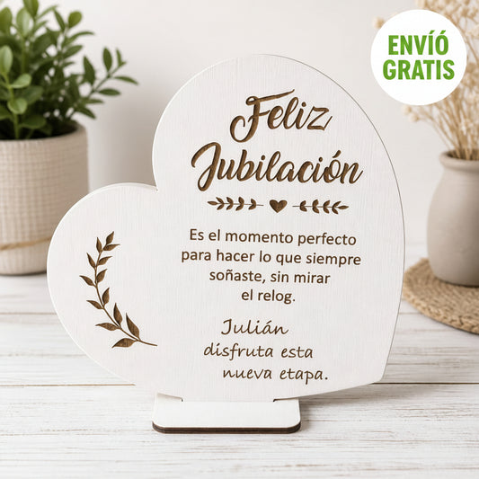Regalo para jubilación Corazón de Madera Personalizado