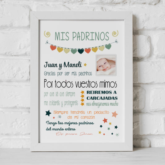 Marco y Lámina Personalizada para Padrino y Madrina | Bautizo