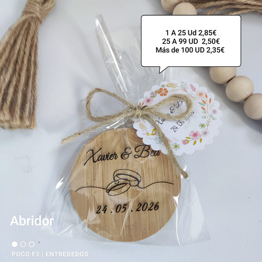 Abrebotellas Madera Personalizado – Regalo Útil para Eventos