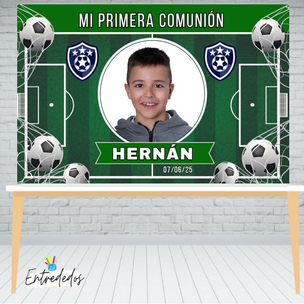 Fondo Personalizado para Mesa de Dulces con Escudo de Equipo y Foto
