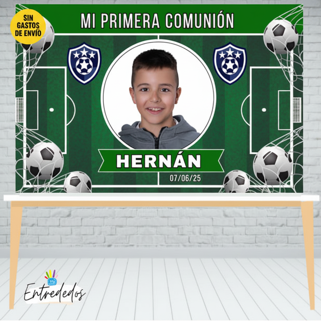Fondo Personalizado para Mesa de Dulces con Escudo de Equipo y Foto