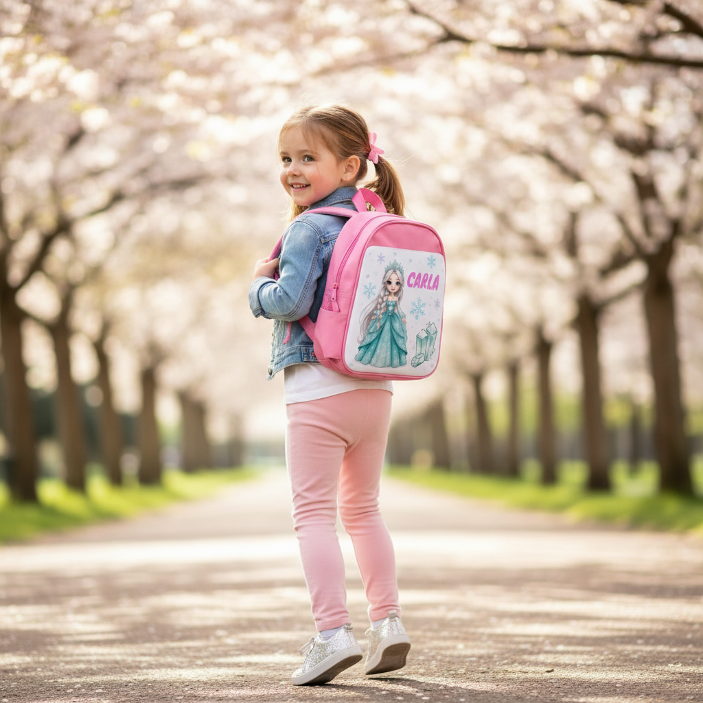 Mochila Escolar Rosa Personalizada - Princesa de Hielo