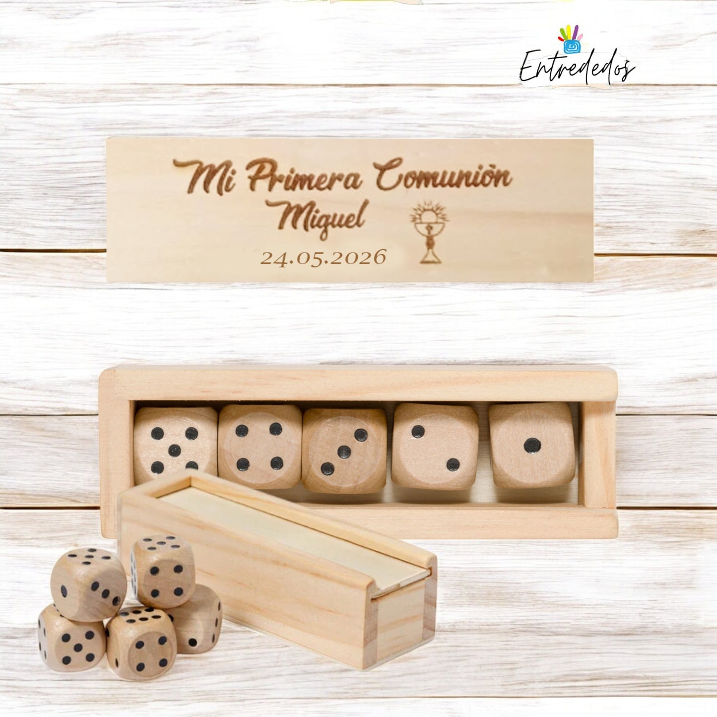 Juego de dados de madera personalizado | Estuche de madera