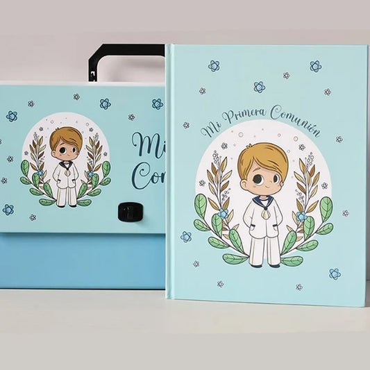 Libro de firmas y fotos Comunión niño con maletín