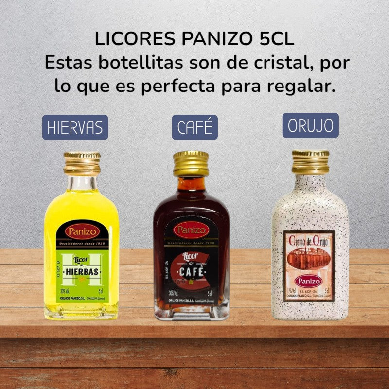 Licores Panizo 5 cl Surtidos con Vasito, Bolsa y Etiqueta Personalizada