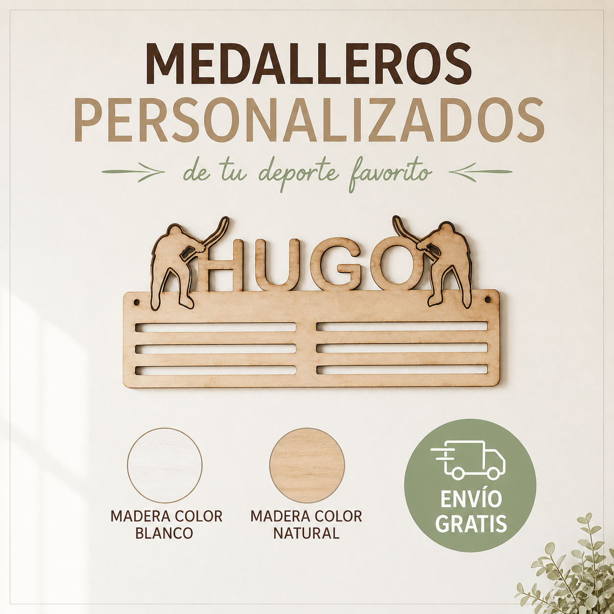 Medallero de madera personalizado deporte "TU DEPORTE"