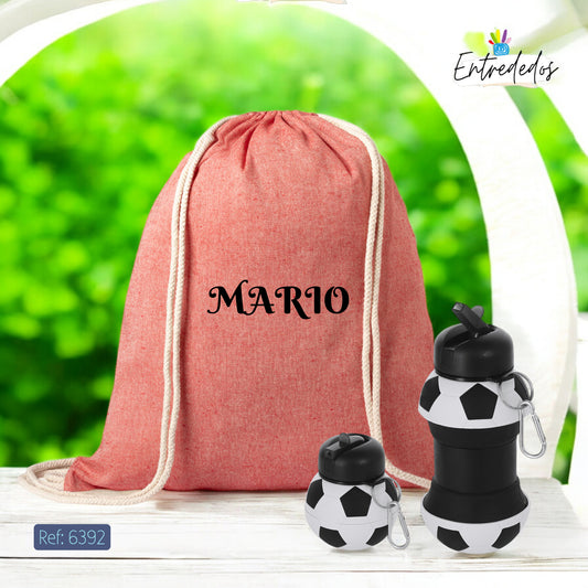 Bidón Plegable 550 ml y Mochila Personalizada en Algodón Reciclado