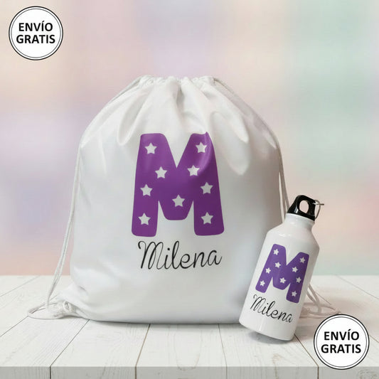 Set de regalo infantil con mochila y botella personalizada