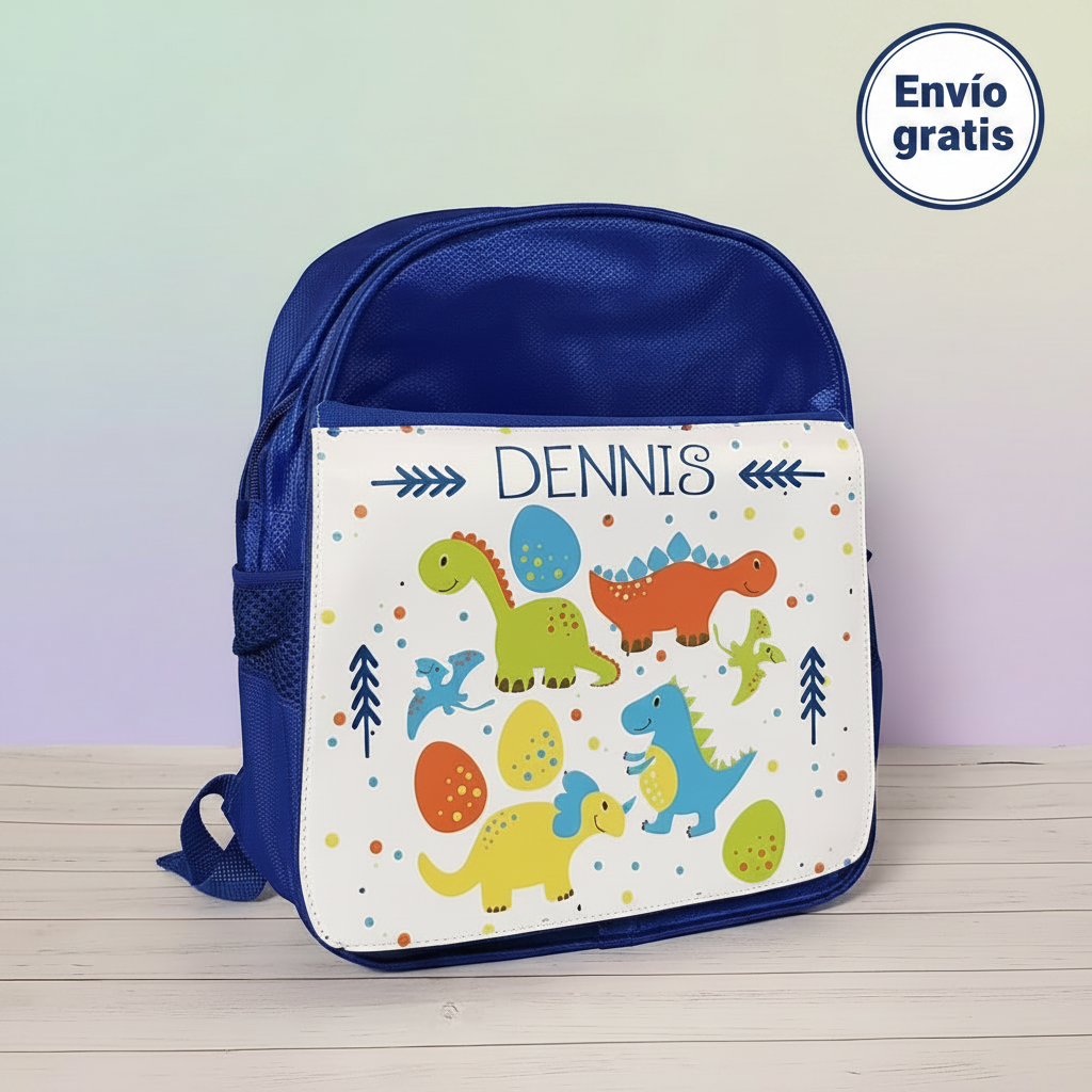 Mochila Escolar Azul Personalizada - Dinos