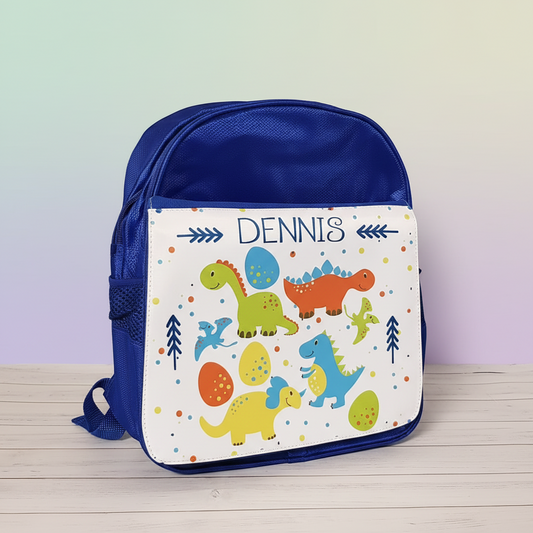 Mochila Escolar Azul Personalizada - Dinos