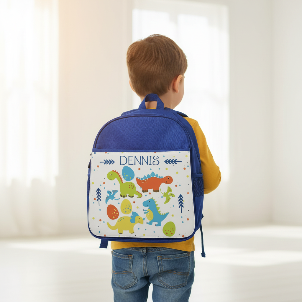 Mochila Escolar Azul Personalizada - Dinos