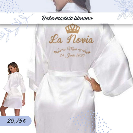 Bata de satén de novia blanca personalizada tipo KIMONO