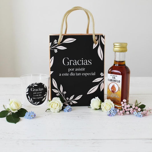 Licor de Caramelo 20 ml – Detalle Original con Vaso de Chupito