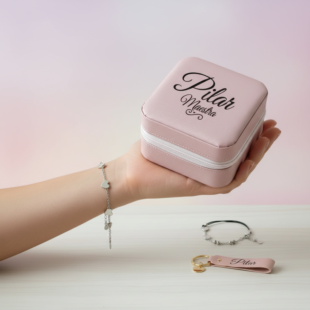 Set regalo para profesora: joyero, pulsera y llavero personalizados